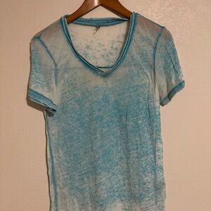 BKE Light Blue Burnout V-Neck Short Sleeve Tee